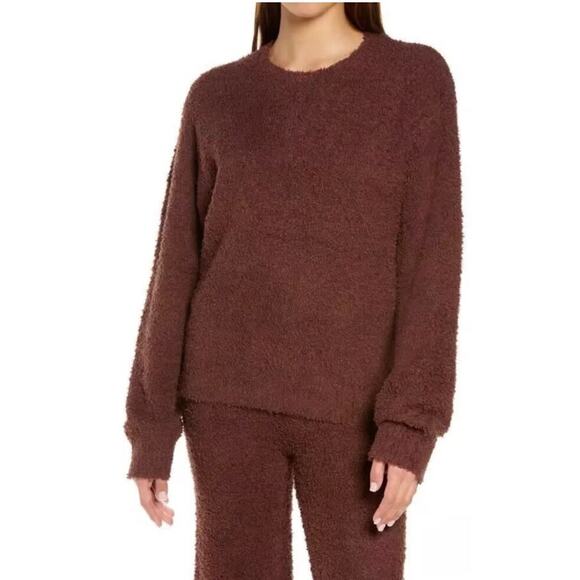 Skims Cozy Knit Pullover Womens Medium Mocha Brown Lounge Crewneck Teddie Soft - Picture 1 of 7
